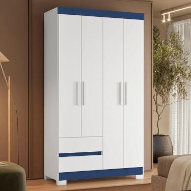 Imagem de Roupeiro Solteiro 4 Portas 2 Gavetas Azul