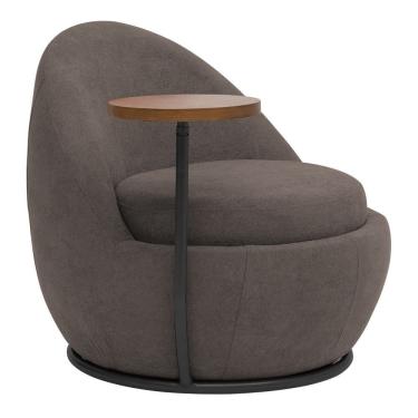 Imagem de Poltrona Kaira Mesa Lateral Direita Base Fixa Preto Bouclé Marrom - Nexta Casa