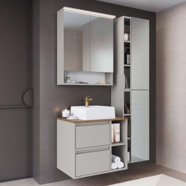 Imagem de Conjunto Gabinete para Banheiro com 4 Peças Suspenso 96cm Iluminação em Led e Cuba Arenas
