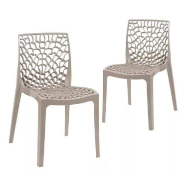 Imagem de Kit 2 Cadeiras Moderna Sala Jantar Gruvyer Empilhável Nude - DOM STARK