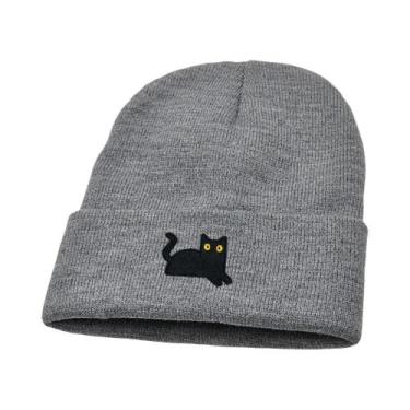 Imagem de Gorro De Tricô Com Padrão De Gato Preto Para Homens E Mulheres, Quente