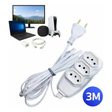 Imagem de Extensão Elétrica 3 Metros Fio Grosso 3 Tomada 3 Pino Cor Br - Congrat