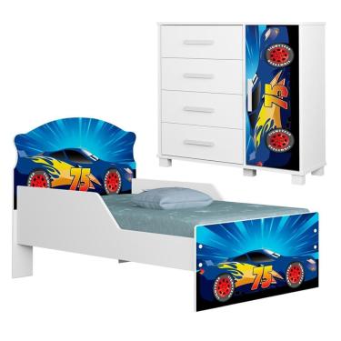 Imagem de Mini Cama Infantil 153x79 e Comoda 4 Gavetas 1 Porta MDF Livia Decmade