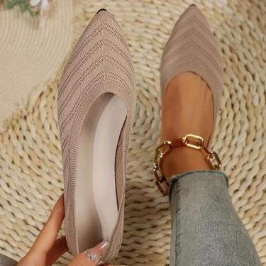 Imagem de Sapatilhas Femininas De Cor Sólida Com Bico Fino, Tricotadas, Slip-On,