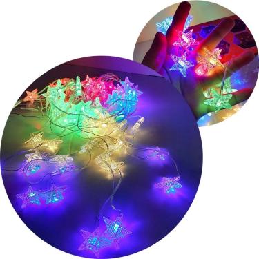 Imagem de Pisca Cortina de Natal Estrelinhas Enfeite 80 LED 3x1m 8 Funções Bivolt Plástico ABS Colorido Branco