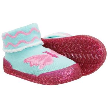 Imagem de Meia Com Sola Comfort Com Vira Pimpolho Menina, Verde, Rosa, 21
