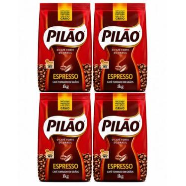 Imagem de Café Especial Torrado em Grãos Espresso Pilão Pouch Pacote 1kg Kit 4 u