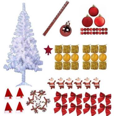 Imagem de Árvore De Natal Branca 1,80m 320 Galhos Decorada Com 77 Enfeites Itens