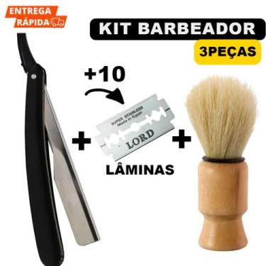 Imagem de Kit Para Barba Navalha Navalhete Com 10 Lâminas E 1 Pincel De Barbear 