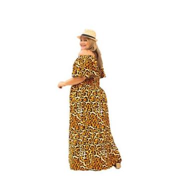 Imagem de Vestido Longo Ciganinha Plus Size Animal Print Onça  - Donnalu