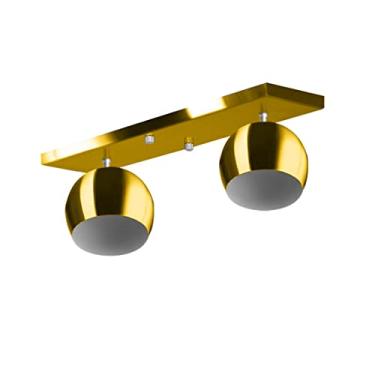 Imagem de Lustre Plafon Bola 15 cm Retangular Duplo Dourado