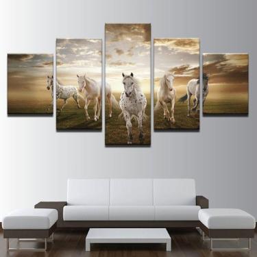 Imagem de Quadro Decorativo Cavalos 5 partes 130x65 em tecido m1