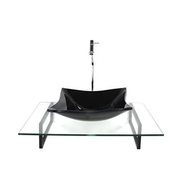 Imagem de KIT CUBA DE VIDRO QUADRADA PRETA COM TAMPO 60CM INCOLOR E SUPORTE PRETO