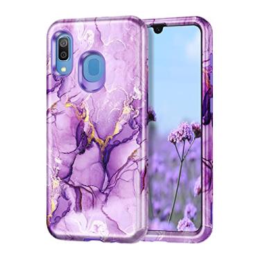 Imagem de Lamcase Capa para Samsung Galaxy A20/A30, resistente, à prova de choque, híbrida, rígida, de policarbonato macio, proteção contra quedas de três camadas para Samsung Galaxy A20/A30, mármore roxo