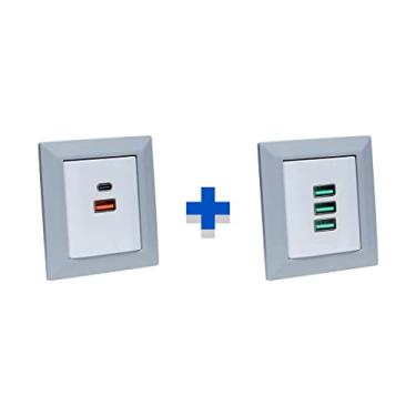 Imagem de Kit Espelho Duplo Chanfrado 2 USB 9.0A 1 Tipo C e 3 USB 5.2A