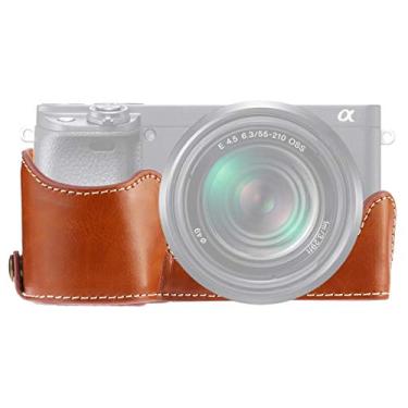 Imagem de HONGYAN capa da câmera 1/4 polegada de linha de couro pu câmera de couro meia base para Sony A6400 / ILCE-A6400 acessórios para câmera
