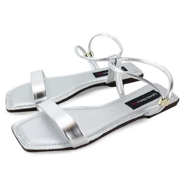 Imagem de Sandália Rasteira Feminina Bico Quadrado Moderna Conforto