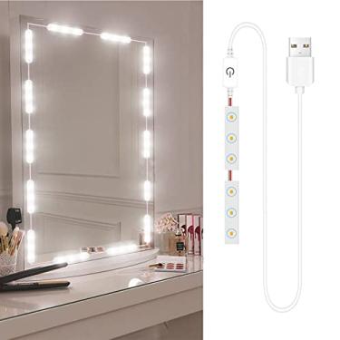 Imagem de Mingzhe Luzes de espelho de maquiagem LED 6 LEDs reguláveis por toque de controle Luzes de espelho de vaidade Luz de espelho de banheiro com cabo USB Luzes de tira de LED Espelho de vestir