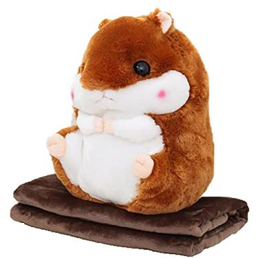 Imagem de Yajun Almofada 2 em 1 com cobertor bonito hamster de pelúcia multifuncional carro quente edredão para TV sofá escritório dormir confortável avião viagem almofada, Brown, 1