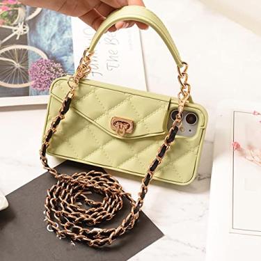Imagem de Bolsa carteira bolsa transversal para iphone 13 12 mini 11 pro xs max xr 6 8 7 plus bolsa slot para cartão capa de silicone com alça corrente, verde, para iphone xr