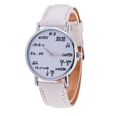 Imagem de Vavna Relógios de pulso femininos e masculinos com fórmula matemática, mostrador de equação, couro de quartzo, relógio de pulso estudante (branco)