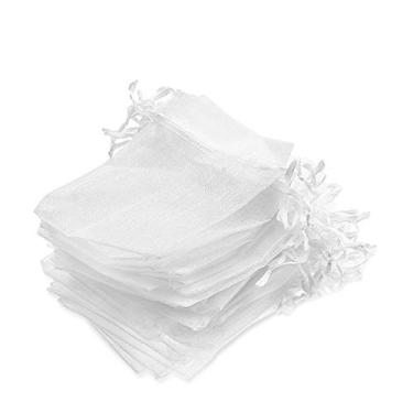 Imagem de MILISTEN 100 sacos de organza transparente, bolsa de organza com cordão para joias, festivais, sabonetes de banheiro, sacos de lembrancinhas de organza de maquiagem, 7 x 9 cm (branco)