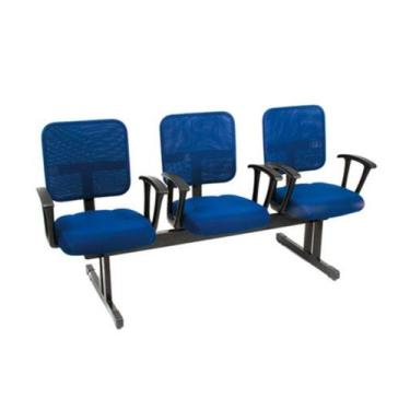 Imagem de Cadeira Secretária Em Longarina 3 Lugares Linha Tela Mesh Azul - Desig