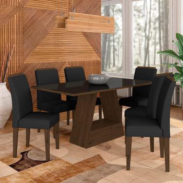 Imagem de Mesa Com 6 Cadeiras Pierre 1,60 Imbuia/preto/preto - Móveis Arapongas
