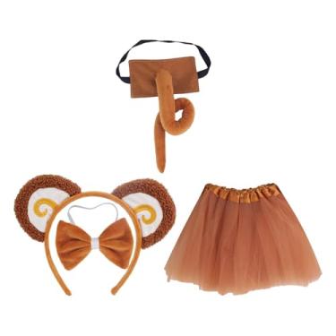 Imagem de Vaveren Conjunto de orelhas de macaco e cauda, faixa de cabeça com orelhas de macaco, vestido tutu de cauda longa, adereços de cosplay para crianças, Sem saia de gaze