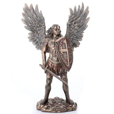 Imagem de Estátuas de resina Veronese de São Miguel, o arcanjo em equipamentos de batalha, estátua com acabamento em bronze 26,5 cm x 35,5 cm x 11,4 cm