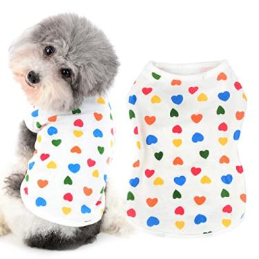Imagem de Ranphy Camisa de cachorro pequeno roupas de cachorro algodão impresso regata cão gato colete cachorro padrão coração camiseta macia sem mangas roupas respiráveis traje animal de estimação