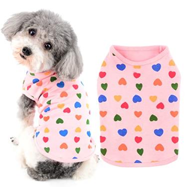 Imagem de Ranphy Camisa de cachorro pequeno roupas de cachorro algodão impresso regata cão gato colete cachorro padrão coração camiseta macia sem mangas roupas respiráveis traje animal de estimação