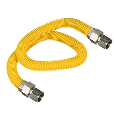 Imagem de Conector de gás 122 cm de aço inoxidável revestido amarelo, conector de mangueira de gás flexível de 1,27 cm OD para fogão a gás, forno, fogão com conexões de aço inoxidável FIP de 1,2 cm x 1,2 cm