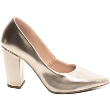 Imagem de Torricella, Sapato Scarpin Salto Alto Grosso Bloco Bico Fino Feminino Social 9cm (Amarelo, BR, Adulto, Numérico, P, 36)