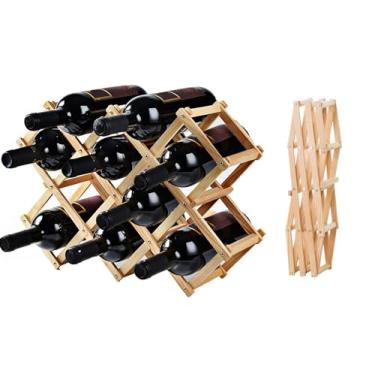 Imagem de Vinho de madeira de armazenagem contra o copo, copo de mesa folhetável de vinho de pé livre,portador de uma garrafa de vinho de pé,10 garrafas de madeira de vinho de colheita (A)