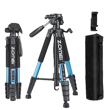 Imagem de ZOMEI Tripé de câmera de 188 cm, tripé profissional de alumínio para uso pesado, tripé para câmera DSLR SLR com bolsa de transporte, compatível com iPhone, projetor, webcam, telescópios (azul)