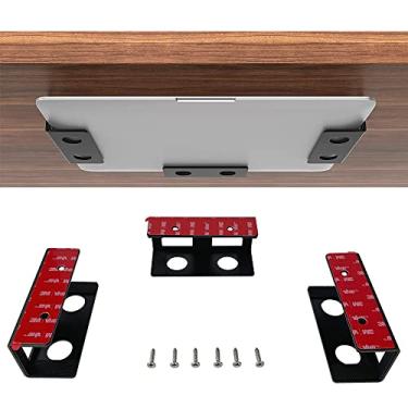 Imagem de IFCASE Suporte para laptop embaixo da mesa com adesivo e parafuso, suporte de prateleira sob a mesa de alumínio rígido para laptop, Mac Mini, MacBook, teclado com silicone antiarranhões (preto)