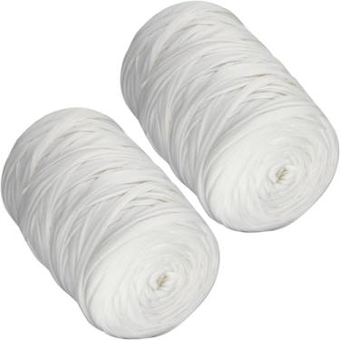 Imagem de 2 peças 800 g fio de camiseta tecido elástico fio de pano de crochê para tricô DIY, 260 jardas fio de espaguete fio de tricô grosso para mão faça você mesmo saco cesta almofada projetos de crochê, decoração de casa (branco)