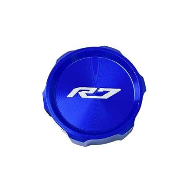 Imagem de Peças de acessórios de motocicleta CNC Billet reservatório de freio traseiro tanque de embreagem cilindro mestre tampa de óleo de fluido compatível com Yamaha YZF R7 2021 2022 2023 (azul)