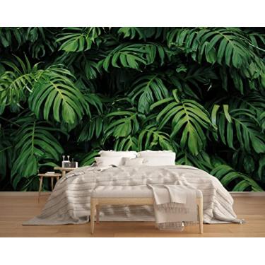Imagem de MFWFM Papel de parede Tropical Monstera de folha de banana, papel de parede mural para sala de estar quarto TV fundo cobertura de parede (não descascar e colar)