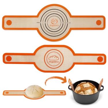 Imagem de Alça oval de silicone para pão oval e redonda - Tapete oval antiaderente e fácil de limpar para forno holandês. Com alças longas Sourdough Bread Baking mat fornecedor de ferramentas forro (laranja)