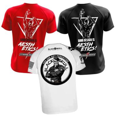 Imagem de Kit 3x Camiseta Vermelha + Preta Zyzz + Branca Bope - Black Skull e IntegralMédica Esportiva-Unissex