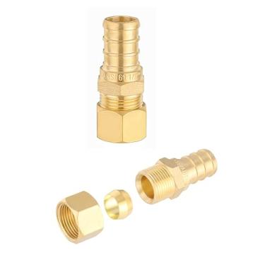 Imagem de (Pacote com 2) EFIELD 1/2" Crimp Pex X 3/8" OD Adaptador de transição reta de compressão Conexões de latão, ASTM F1807 (2)