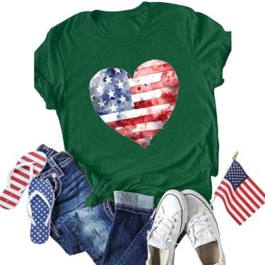 Imagem de Camiseta feminina America Apparel com bandeira de estrelas listradas, jeans com bandeira da América, camisetas femininas do Dia da Independência, Verde, GG