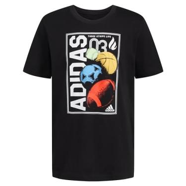 Imagem de adidas Camiseta esportiva de manga curta grande para meninos, Global, preto, G