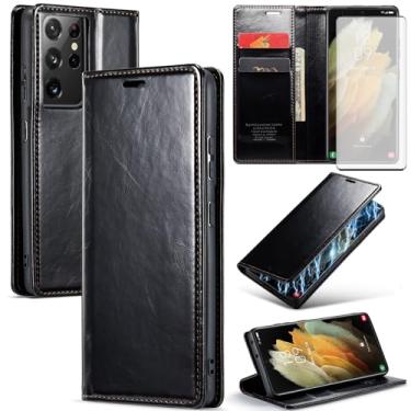 Imagem de Asuwish Capa de telefone para Samsung Galaxy S21 Ultra 5G capa carteira de vidro temperado protetor de tela flip porta-cartão de crédito slot suporte bolsa celular S21ultra 21S S 21 21ultra G5
