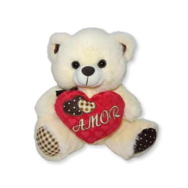 Imagem de Urso de Pelúcia Com Coração Fizzy Toys FE7102 Creme Duda
