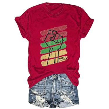Imagem de Juneteenth Camiseta feminina Black History Emancipation Day Shirt 1865 Celebrate Freedom Tops Graphic Summer Casual, A1h - vermelho, P