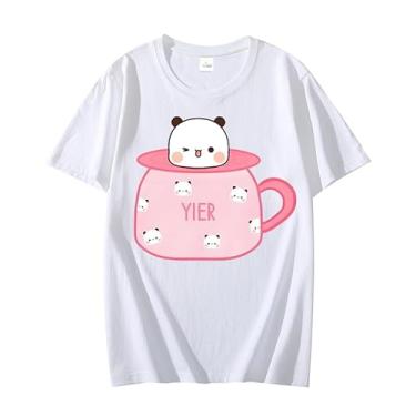 Imagem de Camisetas femininas engraçadas com estampa de xícara de chá Yier rosa e gola redonda, Branco, XXG