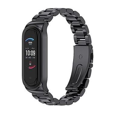 Imagem de MIJOBS Pulseira de substituição de metal para Amazfit Band 5 – Pulseira de relógio compatível com Amazfit 5 Fitness Tracker (contas, preta)